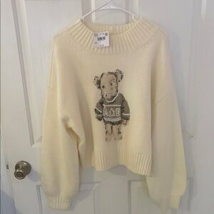 American Eagle Outfitters Cream Sweater with Bear Design